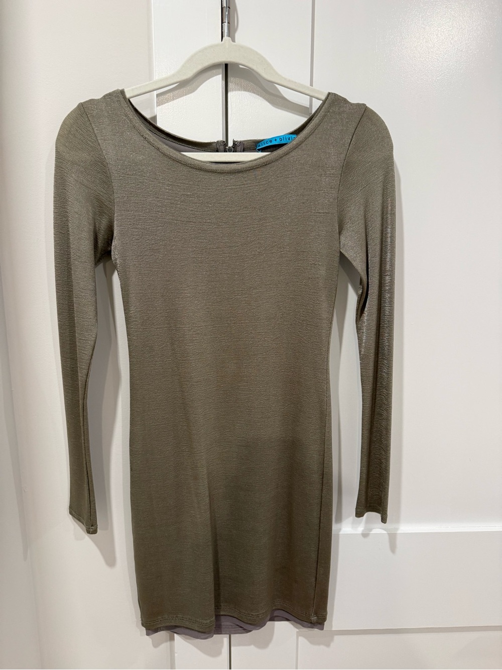 Alice + Olivia Olive Green Long-Sleeve Bodycon Dress